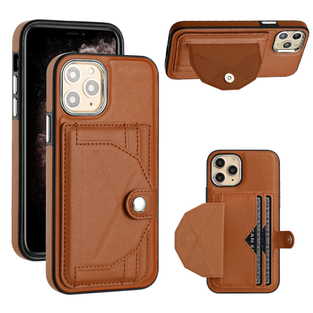 YB Leather Coating Series-4 for iPhone 11 Pro Kickstand PU Leather Coated TPU Phone Case with Card Holder YB Leather Coating Series-4 for iPhone 11 Pro Kickstand PU Leather Coated TPU Phone Case with Card Holder